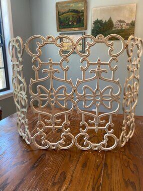 Victorian Cast Iron Fireplace Screen With Ornate Folding Panels Antique Style 24
